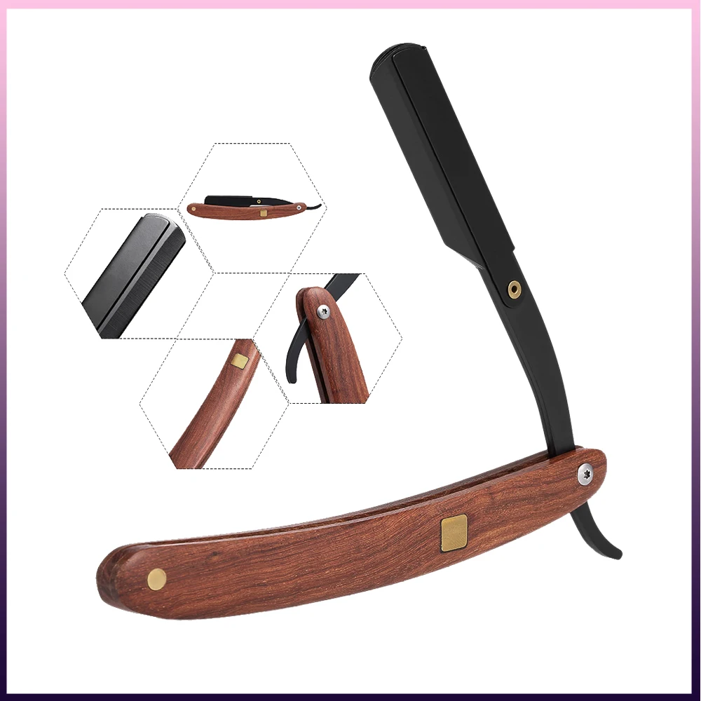 

Stainless Steel Straight Edge Razor Folding Shaver Knife Barber Razor Wooden Handle Facial Hair Eyebrow Beard Shave Shaving Tool