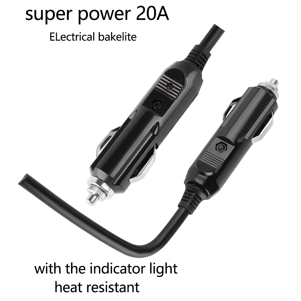 

12/24V Practical Male Black Car Cigarette Lighter DIY BU Socket Plug Connector With 20A Fuse Red LED car accessories