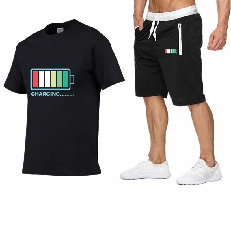 

New men's sports full electric hip hop two-piece T-shirt + shorts suit men's summer high T-shirt fashion T-shirt quality men's