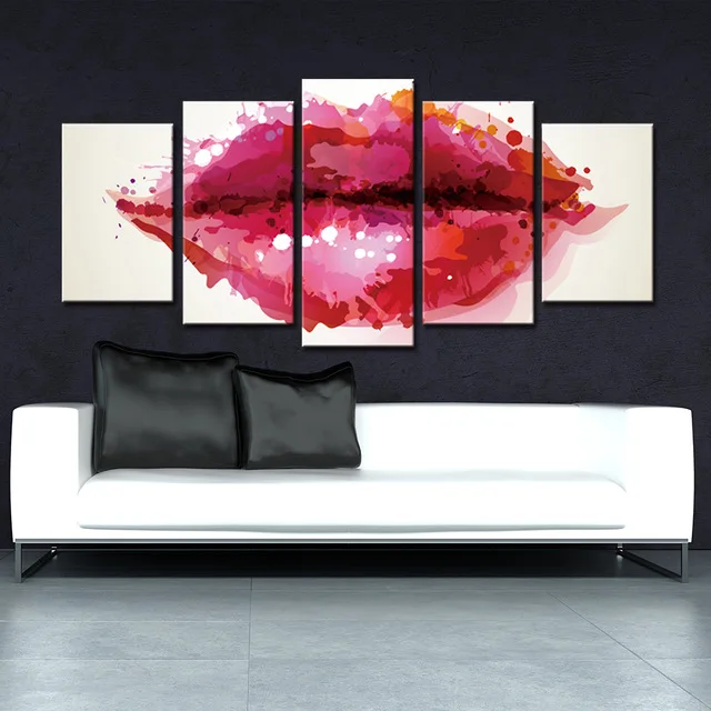 

Modern Canvas Painting Framework HD Printed Wall Art Pictures 5 Pieces Watercolor Red Lip Poster For Living Room Home Decoration
