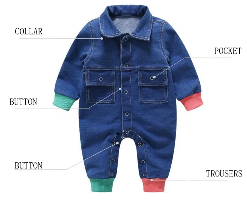 Croal Cherie 66-90cm Patchwork Pringting New Born Baby Clothes Denim Baby Girls Romper Jumpsuit Cotton Kids Boys Clothes  (3)