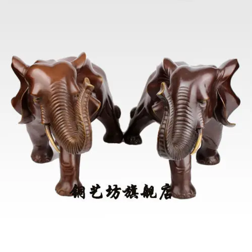 

16'' China Bronze Feng Shui Lucky Elephant Blessing Statue A pair Sculpture Healing Medicine Decoration 100% Brass Bronze