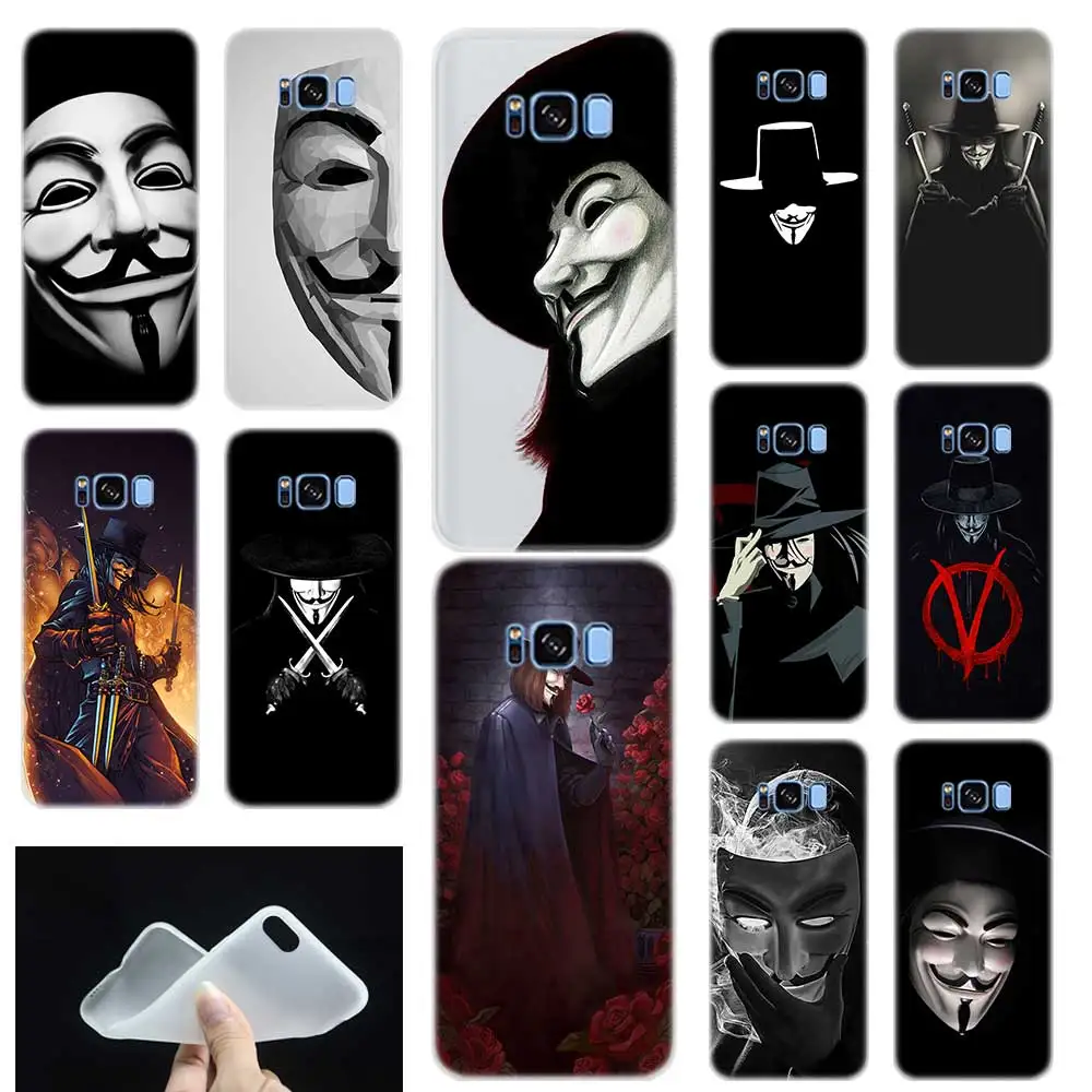 

V for Vendetta Mask rose Soft TPU Silicone Phone Back Case Cover For Samsung Galaxy S6 S7 Edge S8 S9 S10 plus E Note 8 9 10 pro
