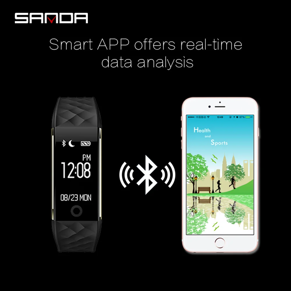 SANDA new smart bracelet watch for Android iOS sports Bluetooth smart watch heart rate sleep monitor fashion watch SANDA new smart bracelet watch for Android iOS sports Bluetooth smart watch heart rate sleep monitor fashion watch