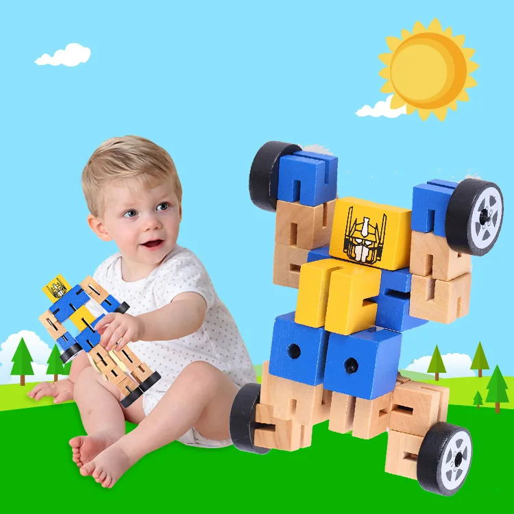 Wooden Montessori Building Blocks Baby Robot Building Blocks Kids Action Figure Toys Early Learning Funny Games Gifts JM48 baby-building-blocks-wooden