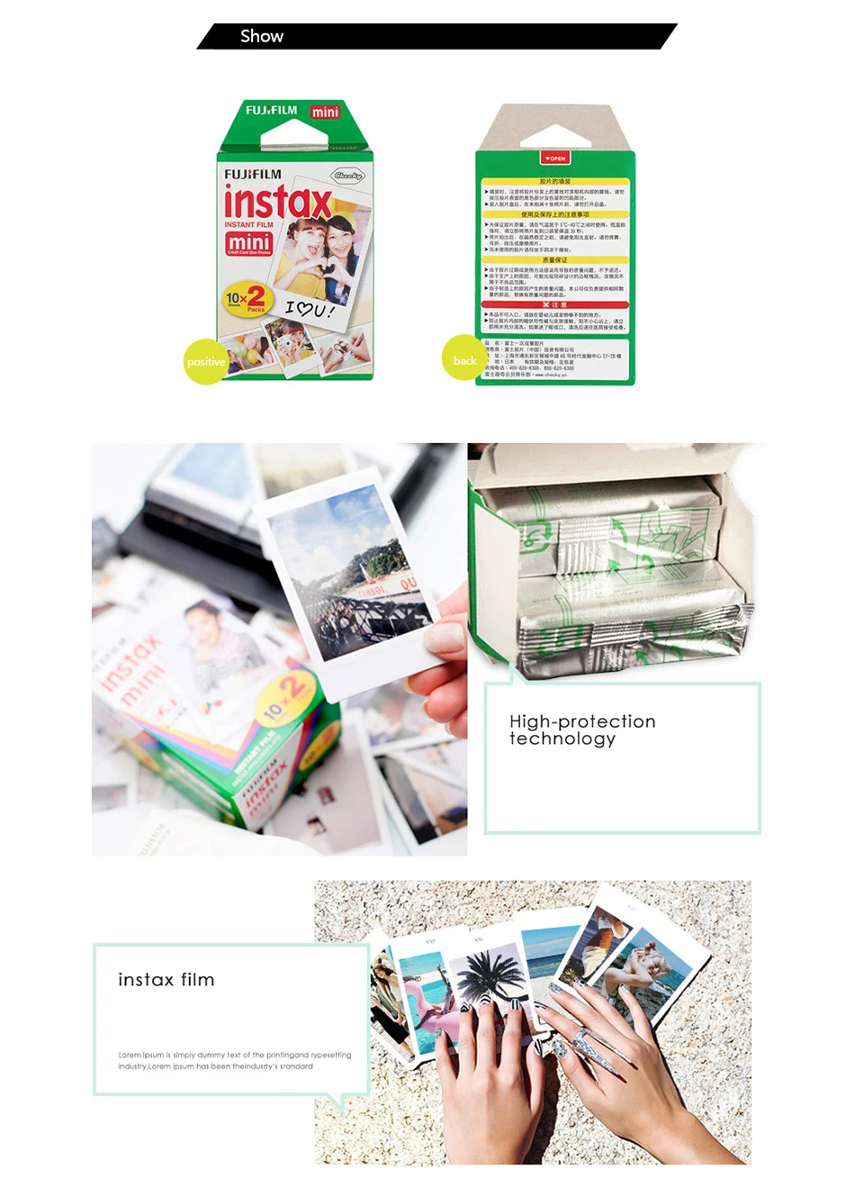 Fujifilm Instax Mini Film White 10 20 40 60 80 100 Sheets For FUJI Instant Photo Camera Mini 11 Mini 9 8 7s 70 + Free Stickers
