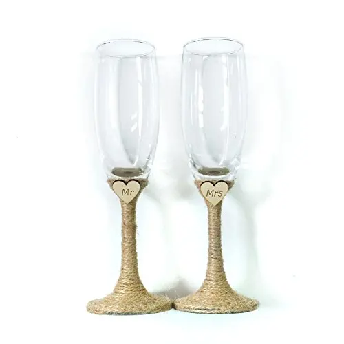 Bride and Groom Glasses, Mr and Mrs Glasses, Wedding Glasses Set Engraved Heart, Set of 2 Champagne Glasses, Rustic Champagne Fl