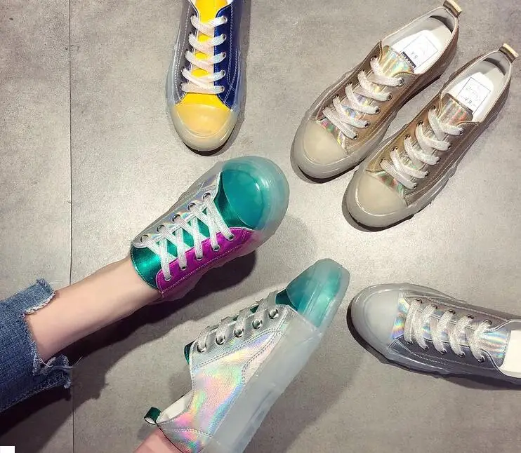 

Girls casual shoes 2019 new laser thick-soled crystal jelly bottom casual women's shoes