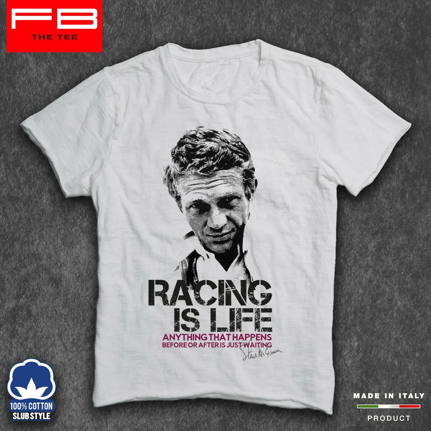 

T-Shirt STEVE McQUEEN RACING IS LIFE GT40 Mustang Film BULLIT Race