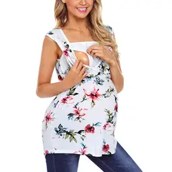 Для женщин для беременных топы без рукавов Цветочный принт топы кормящих детская блузка Одежда Gravida vestido embarazada халат femme enceinte C5