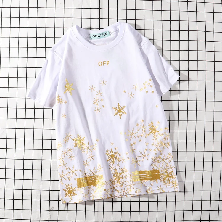 

Off-white star print bronzing junior high school students net red short-sleeved men and women Hong Kong style t-shirt