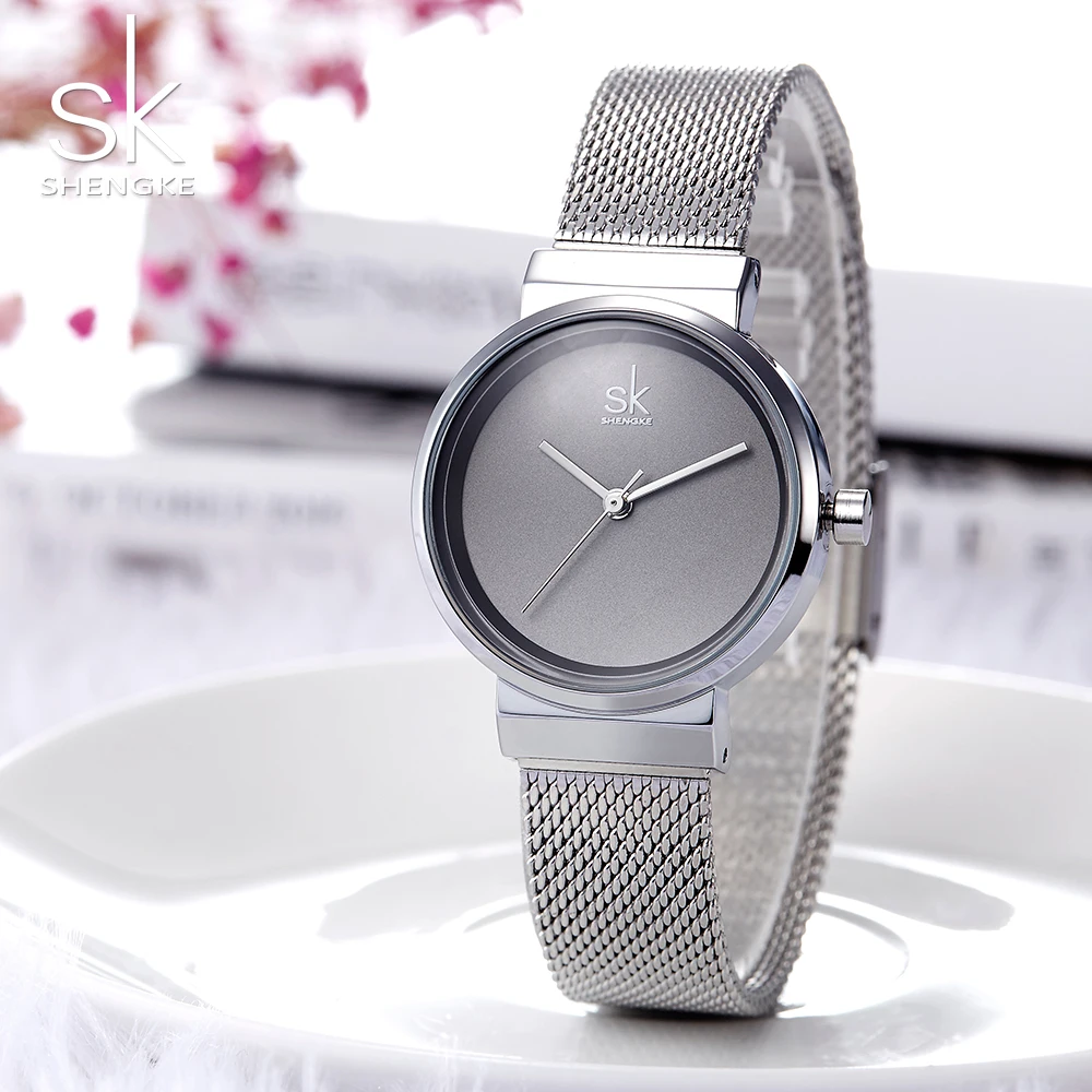 SHENGKE простые серые часы женские модные кварцевые часы люксовый бренд наручные часы для женщин часы стиль Relogio Feminino