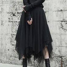 Cakucool многослойная фатиновая юбка-пачка винтажные плиссированные юбки миди женские Лолита Готическая Асимметричная черная сетка Mujer saias jupe