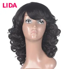 LIDA Malaysian Human Hair Wigs 150% High Density Medium length 12 Inch Curly Human Hair Wigs Non Remy Human Hair Machine Made W