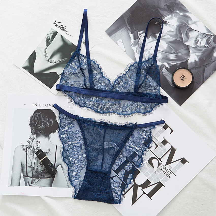 

Sexy Bra Set Women Wire Free Brief Panty and Brassiere Lingerie Set Women's Underwear Transparent Ultrathin Underwear Z0197