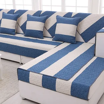 

1 Piece Modern Striped Print Linen Cotton Sofa Cover Blue Sofa Slipcover Resistant Seat Couch Cover For Living Room Decor