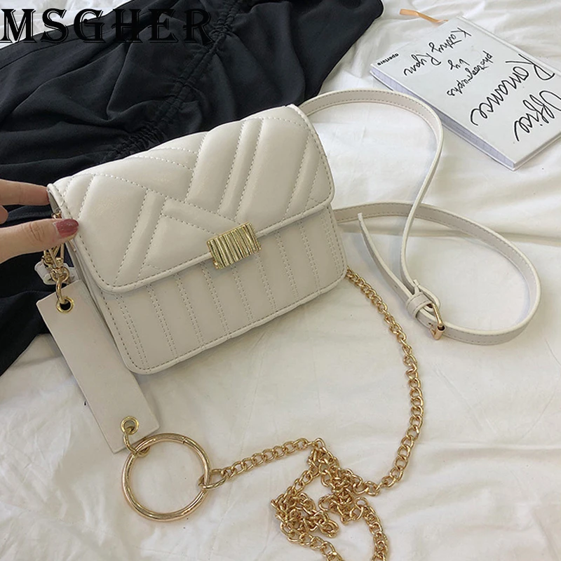 

MSGHER Handbags Women Summer Vacation Chain Shoulder Bags Female Embroidery Lines Small Bag Casual Crossbody Bags