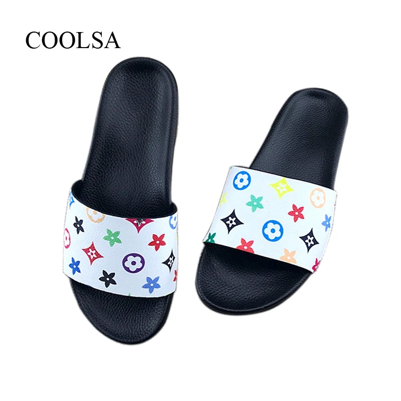 

COOLSA Women's Summer Flat Printed Home Slippers Indoor Non-slip Bathroom Slippers Beach Flip Flops Women Slides Girls Sandals