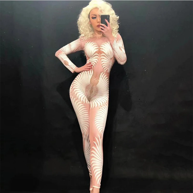 Zentai Костюм блестящие тела сексуальные женщины горный хрусталь костюм Джаз танцевальный костюм для леди сексуальный DS клуб бар Dj