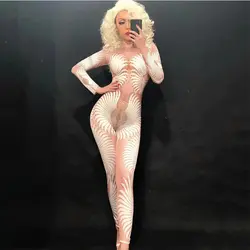 Zentai Костюм блестящие тела сексуальные женщины горный хрусталь костюм Джаз танцевальный костюм для леди сексуальный DS клуб бар Dj