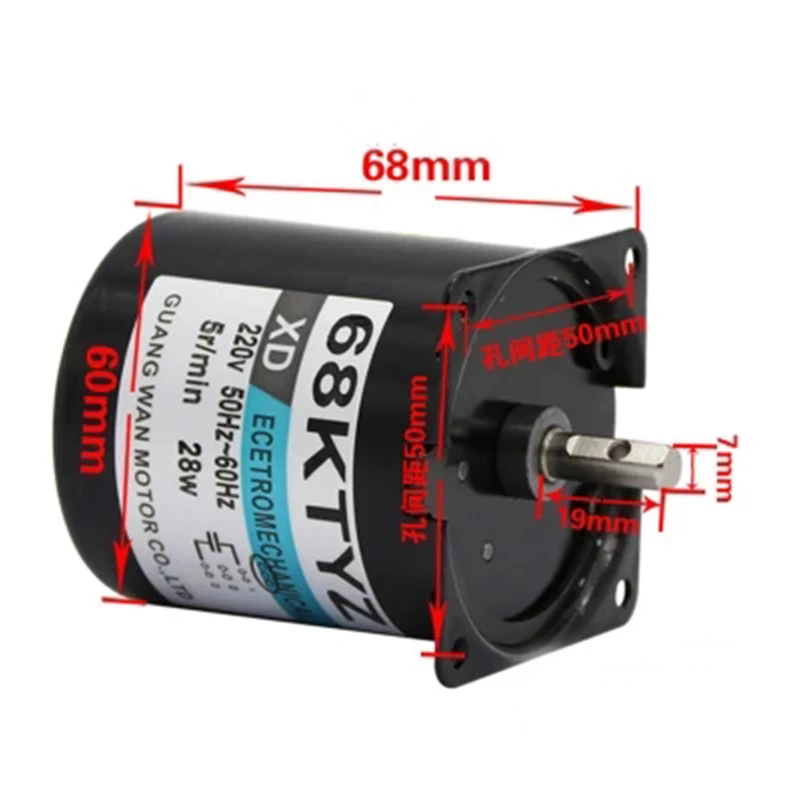 220V AC 28W Gear Motor 68KTYZ Permanent Magnetic Synchronism Motor 2.5RPM 5RPM 10RPM 15RPM 20RPM 30RPM 40RPM 50RPM 60RPM