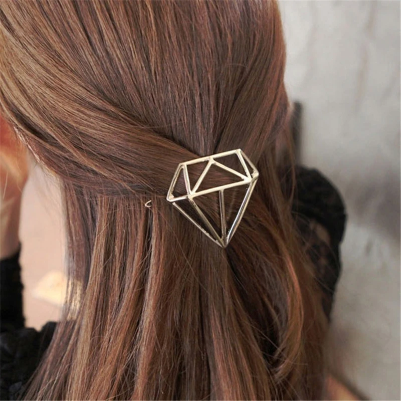2pcs lot Women Plated Silver Diamond Hairpins Girls Hollow Out Geometric Hair Clips Hair Accessories Party
