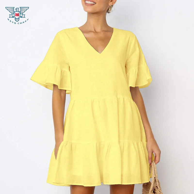 

Women Pareo Dress 2019 Sexy Nightclub Mini Dress Summer Beach Sundress Casual Flare Sleeve Dress Robe Femme Tunic Vestidos