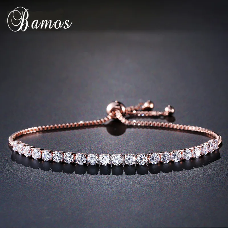 

Bamos Adjustable Tennis Bracelet AAA Cubic Zirconia Bridal Bracelet Rose Gold Color Chain Bracelets For Women Wedding Jewelry