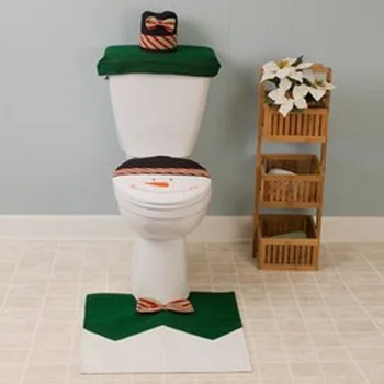

snowboy Home Decor Christmas Gifts Toliet Closestool Cover Tank Cover Happy Santa Toilet Seat Cover and Rug Bathroom Set