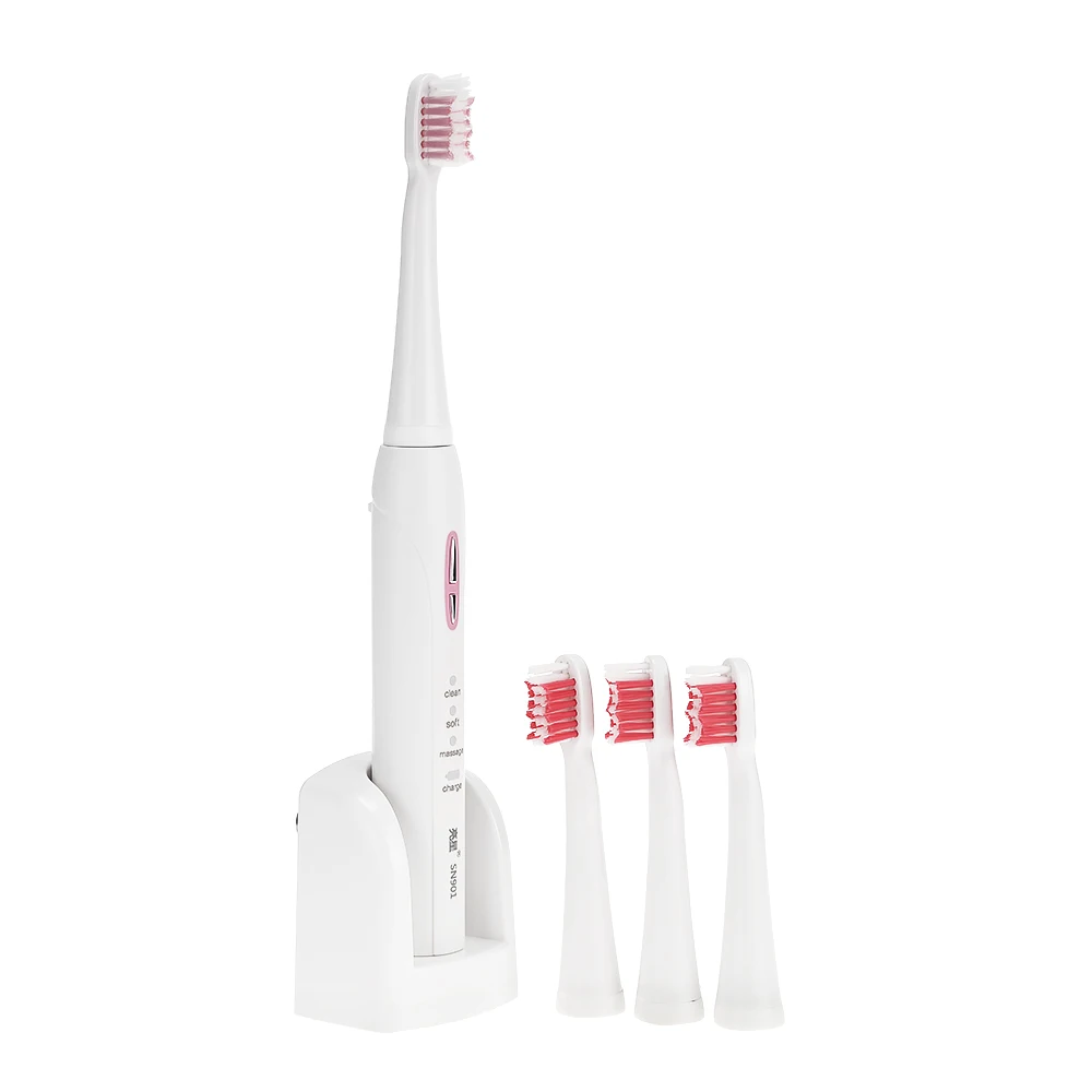 LANSUNG SN901 ультра звуковая электрическая зубная щетка, беспроводная перезаряжаемая зубная щетка с 4 сменными головками Z25 - Цвет: Pink