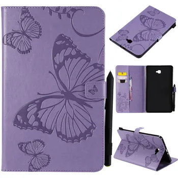 

3D Butterfly Embossed Tablet Stand Case For Galaxy Tab A6 10.1 2016 SM-T580 T585 Magnetic Flip PU Leather Cover Sleeve + Stylus