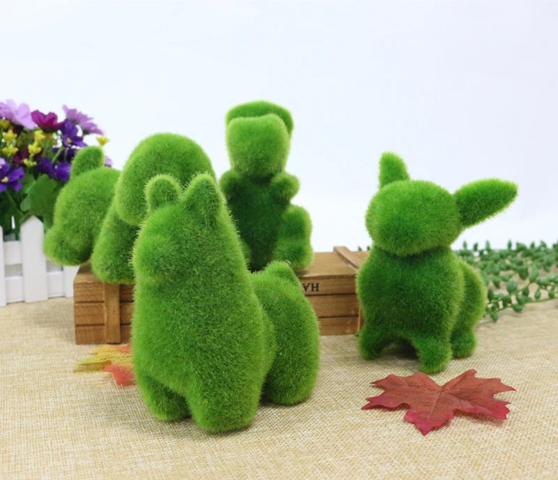 JAROWN Artificial Green Flocking Grass Plush Small Animal Simulation Fake Animal Home Decor Cute Gift Storefront Window Display (6)