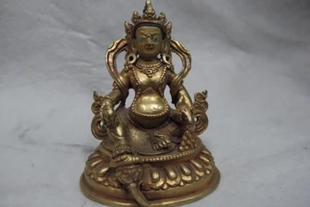 

100% Copper 24K Gold Gild Tibet Yellow Jambhala Buddha God of wealth Statue