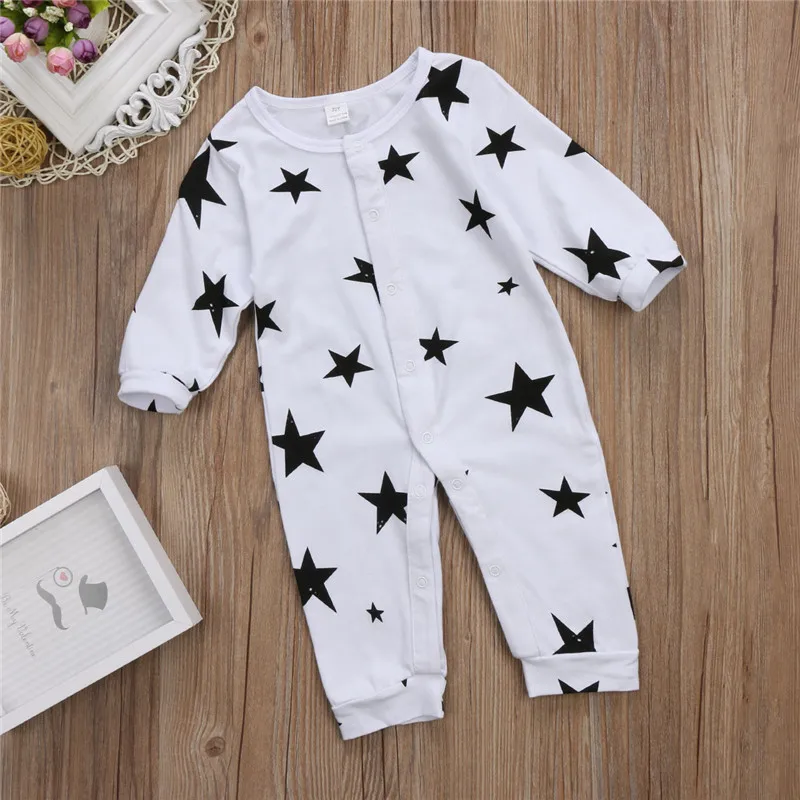Теплый спортивный комбинезон для новорожденных девочек и мальчиков, одежда комбинезон на кнопках с длинными рукавами и принтом звезды, цельный, для детей 0-18 месяцев