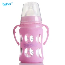 180 мл Новорожденные дети молоко стеклянной бутылки для кормления с силиконовой соски-пустышки Противоскользящие пластиковой крышкой с анти- горячая ручка