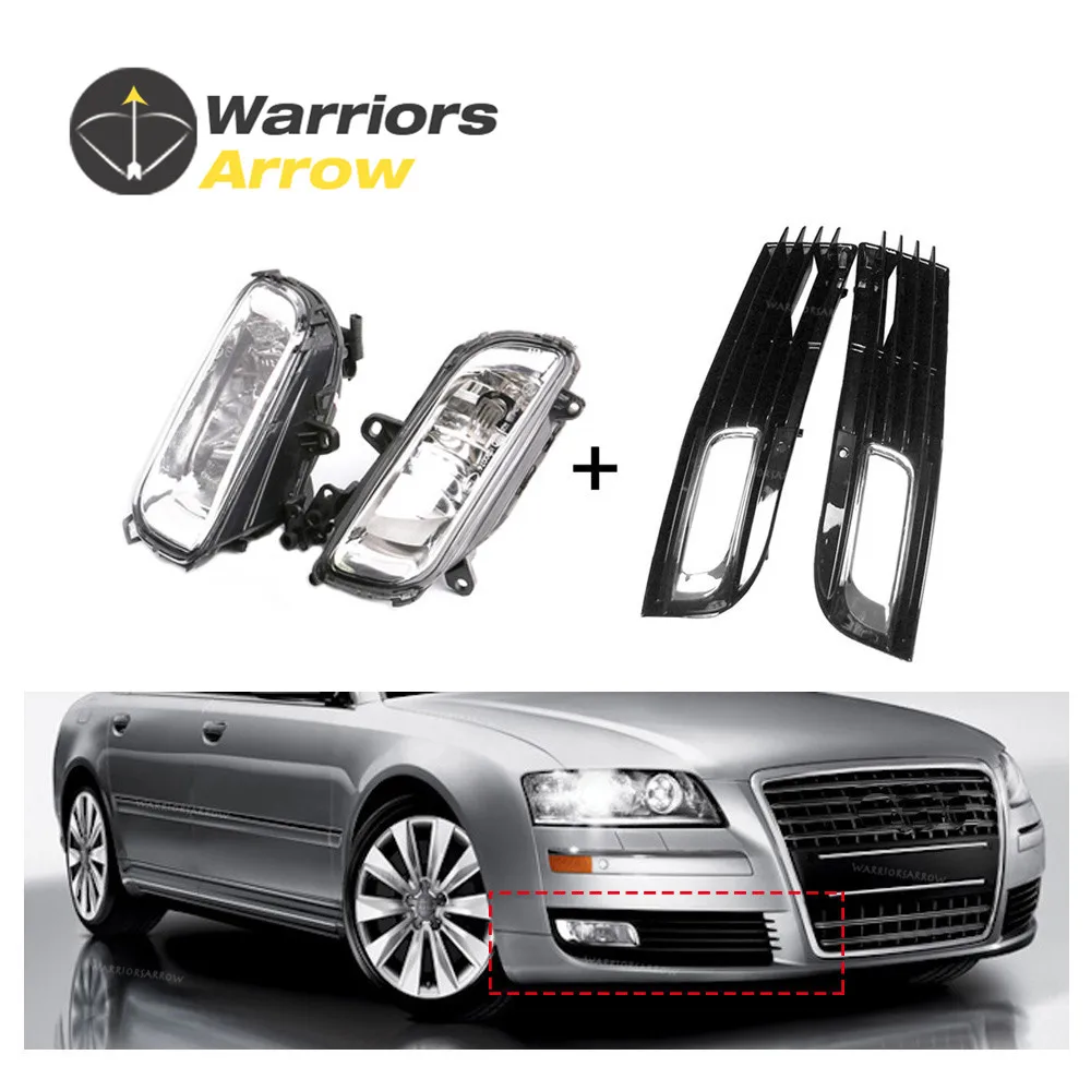 

4E0941699B 4E0941700B For Audi A8 QUATTRO A8 D3 2008 2009 2010 x4 Set Halogen Fog Lights Front Bumper Grille Cover