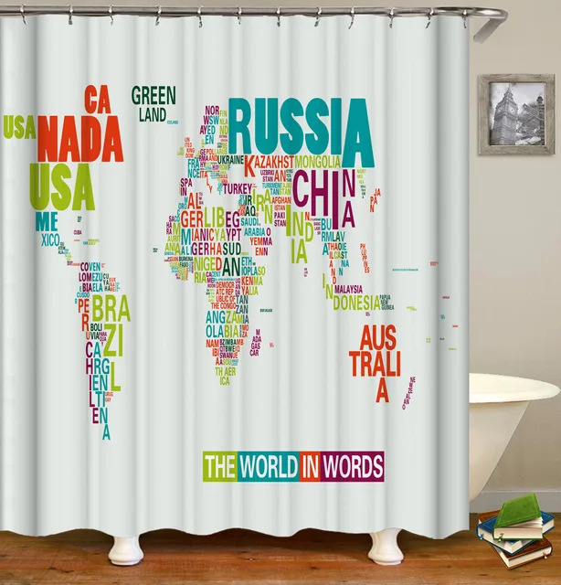 Creative Fabric Shower Curtain World Map Bathroom Waterproof Not