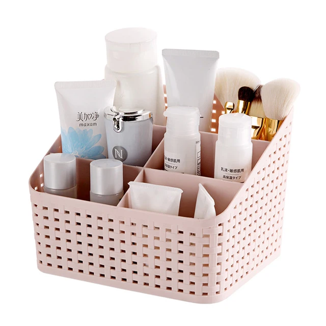 Stylish Hollow Design Plastic Cosmetic Storage Box Desk Remote Stylish Hollow Design Plastic Cosmetic Storage Box Desk Remote Control Makeup Brush Holder Office Bathroom Toiletry