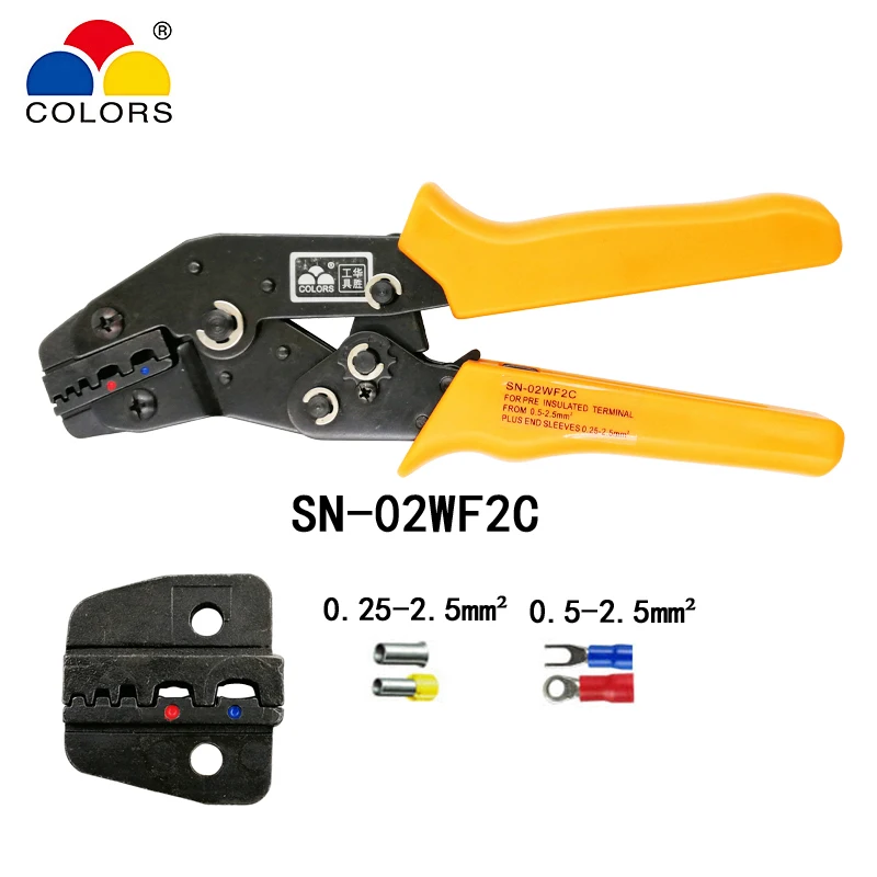 

COLORS SN-02WF2C crimping pliers 0.5-2.5mm2 20-13AWG european style for tube terminals and insulation terminals clamp hand tools