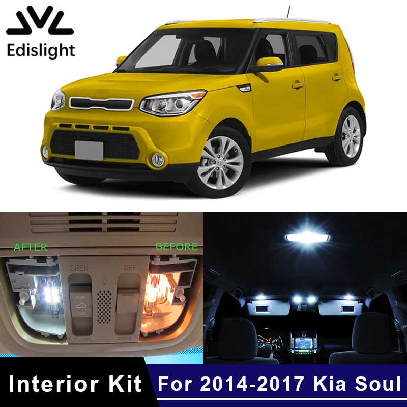 

Edislight 9Pcs White Ice Blue LED Lamp Car Bulbs Interior Package Kit For 2014-2017 Kia Soul Map Dome Trunk Plate Glove Light