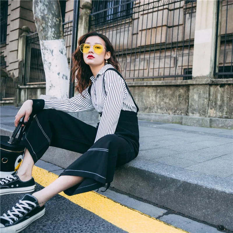 Женские широкие брюки DM Store винтажные осенние свободные однотонные с высокой