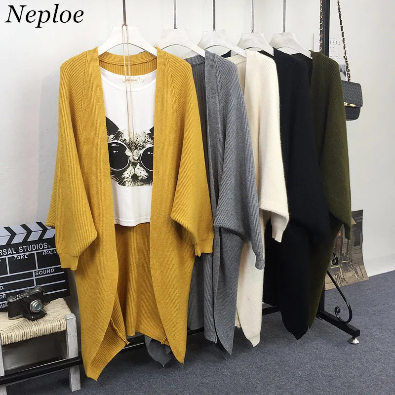 

Neploe Batwing Sleeve Women Cardigans 2019 Korean Autumn Winter Solid Casaul Sweaters Loose V-neck Knitted Sweater 66538