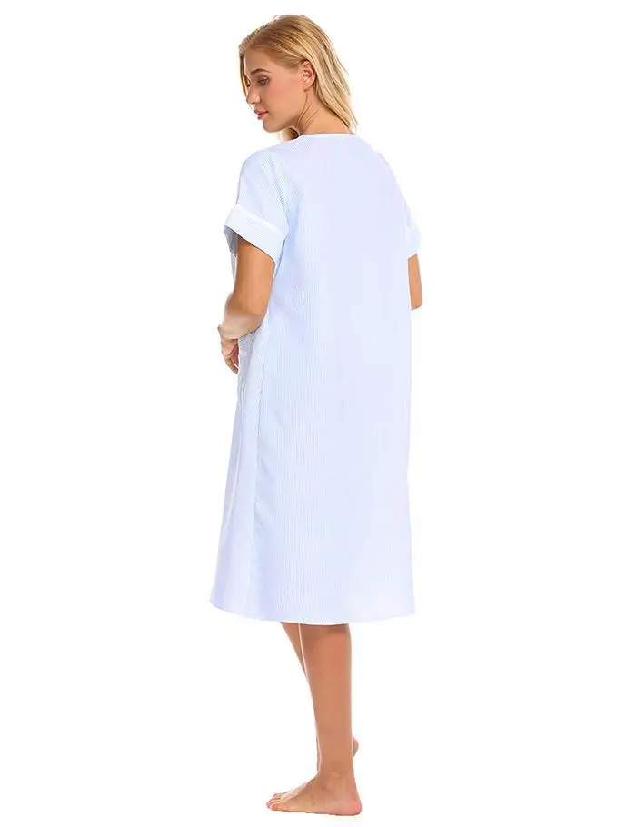 Ekouaer винтажная ночная рубашка женская пижама ночная рубашка на пуговицах с коротким рукавом полосатое домашнее платье женская ночная рубашка
