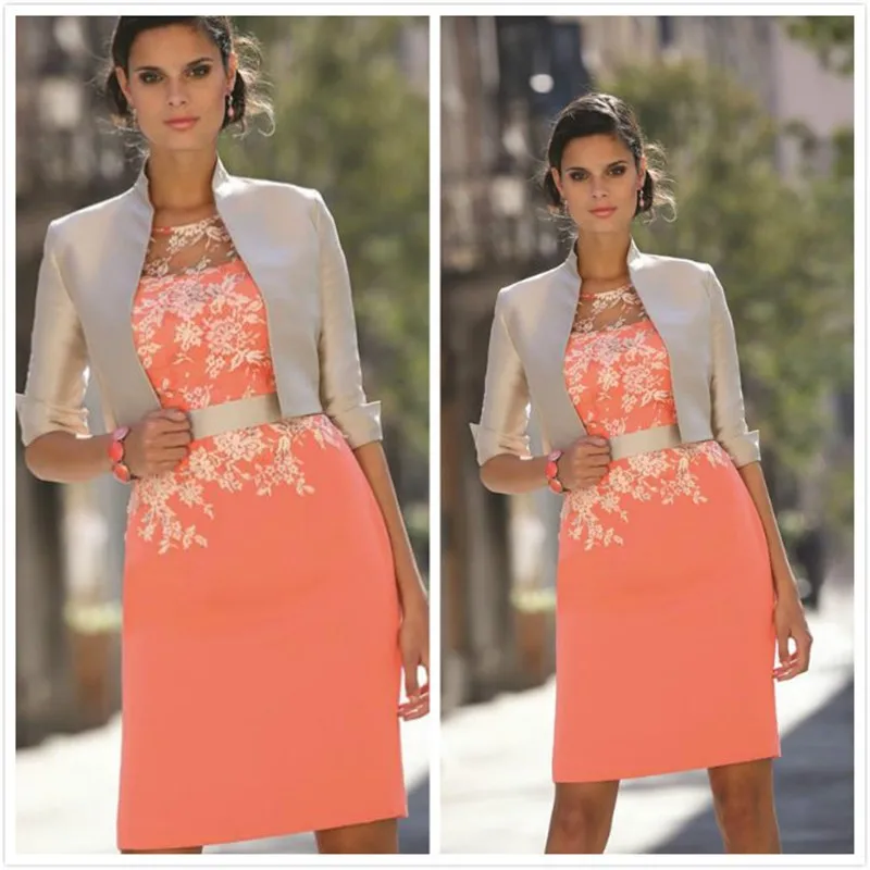 Colore corallo Madre Della Sposa Abiti di Applique Del Merletto Mini Abito  Corto Giacca Champagne Abito Da Sera|mothers mother|jacket evening  dressesmother of the dress - AliExpress