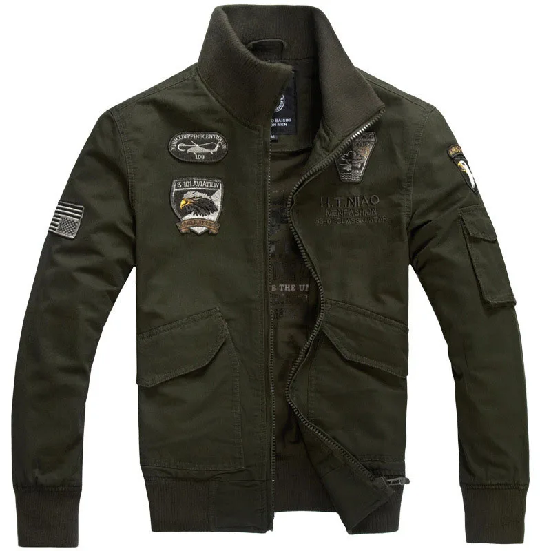 

Brand Men's Military Jacket Autumn Spring Deigner Plus Size Cotton Stand Collar Fit Slim US Air Force Jacket Coat Men 4XL BF8203