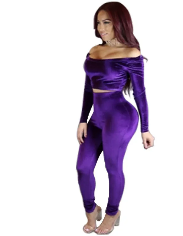 women velvet two pieces set suits 11_