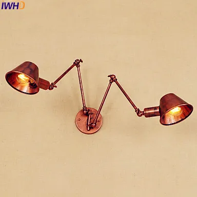

IWHD Loft Retro Vintage Wall Lamp LED 2 Heads Adjustable Long Arm Light Industrial Edison Wall Sconce Wandlamp Lampara Pared