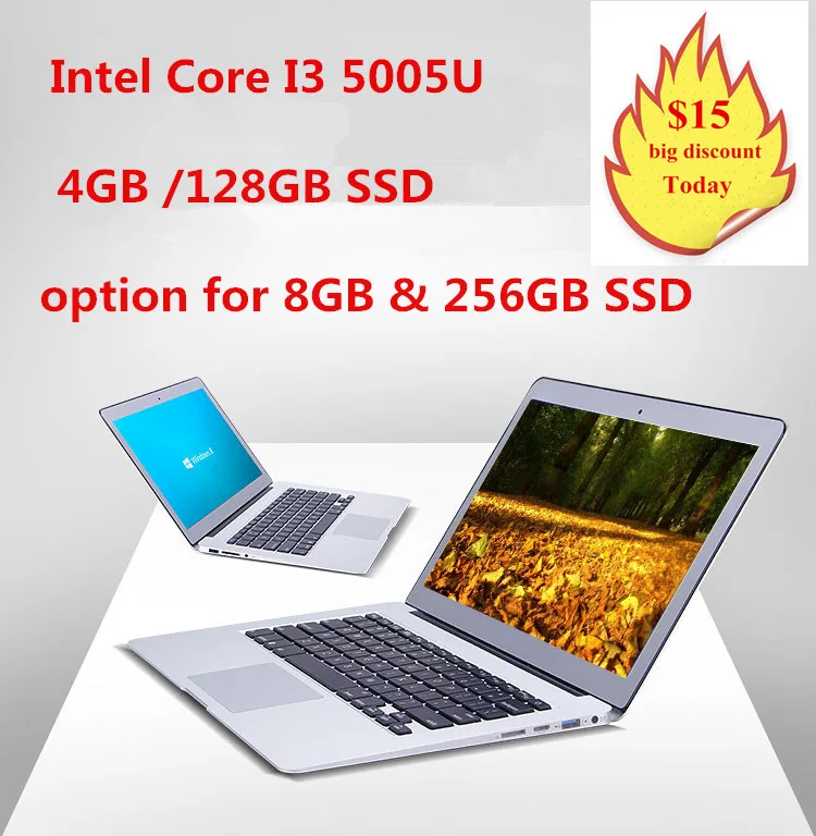  In-tel Core I3 5005U ulttrabook laptop with Backlit keyboard 1920*1080 HD screen 4GB &128GB SSD aluminium notebook computer 