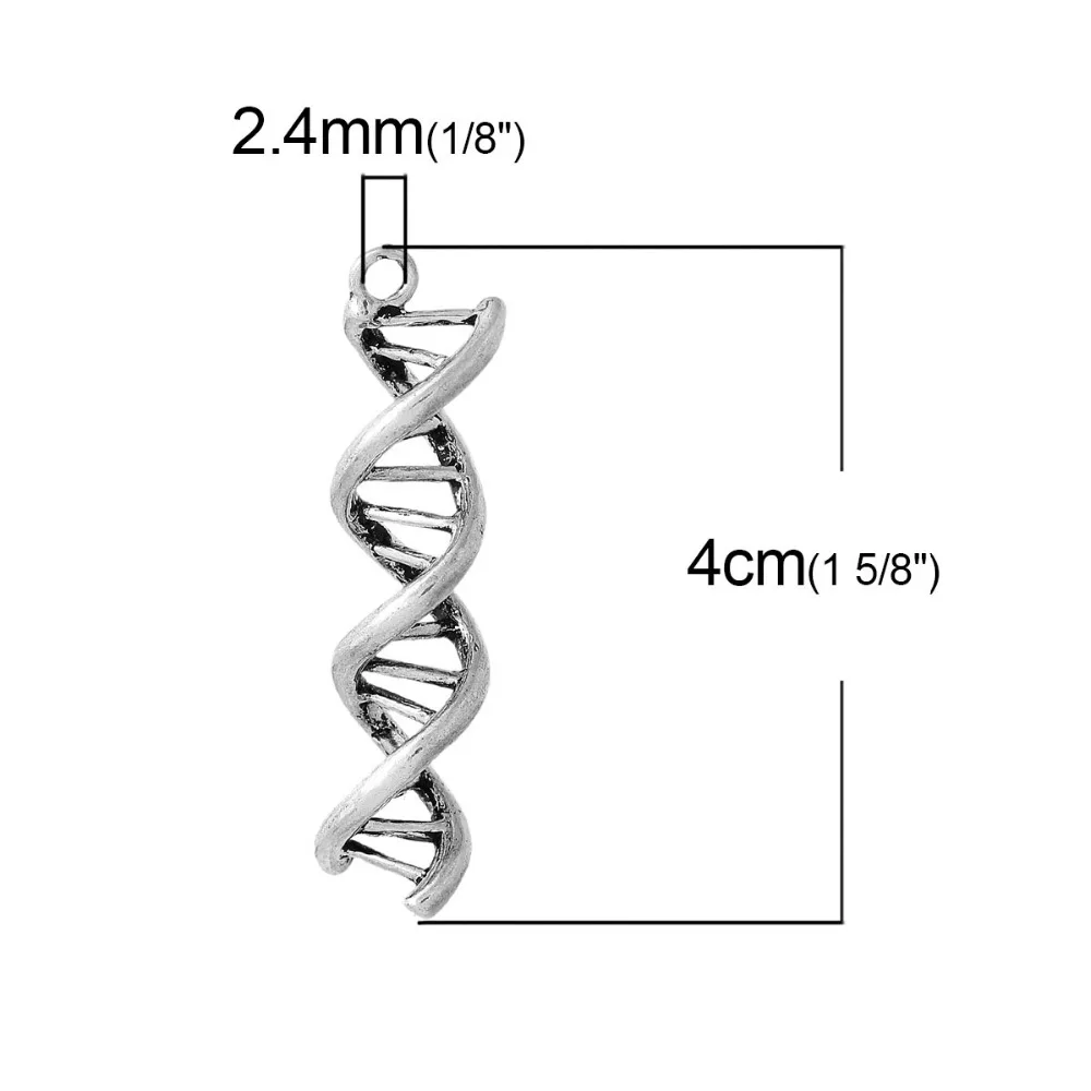 DoreenBeads амулет кулоны DNA Gene Helix серебристого цвета 40 мм (1 5/8 дюйма) x 10 (3/8 шт.|pendant