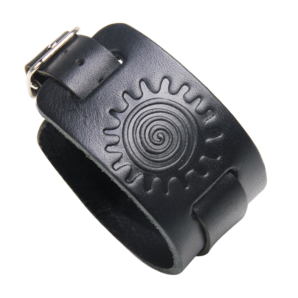 

Punk Genuine Leather Bracelet Men Vintage Wide Cuff Bangles Adjustable Buckle Wristband Male Jewelry Black And Brown Bracelets